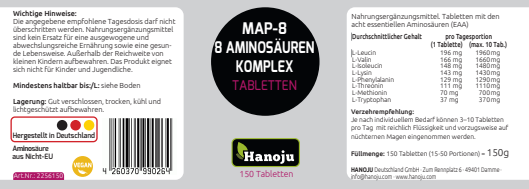 MAP 8 - essentielle Aminosäuren Komplex, 150 Tabletten