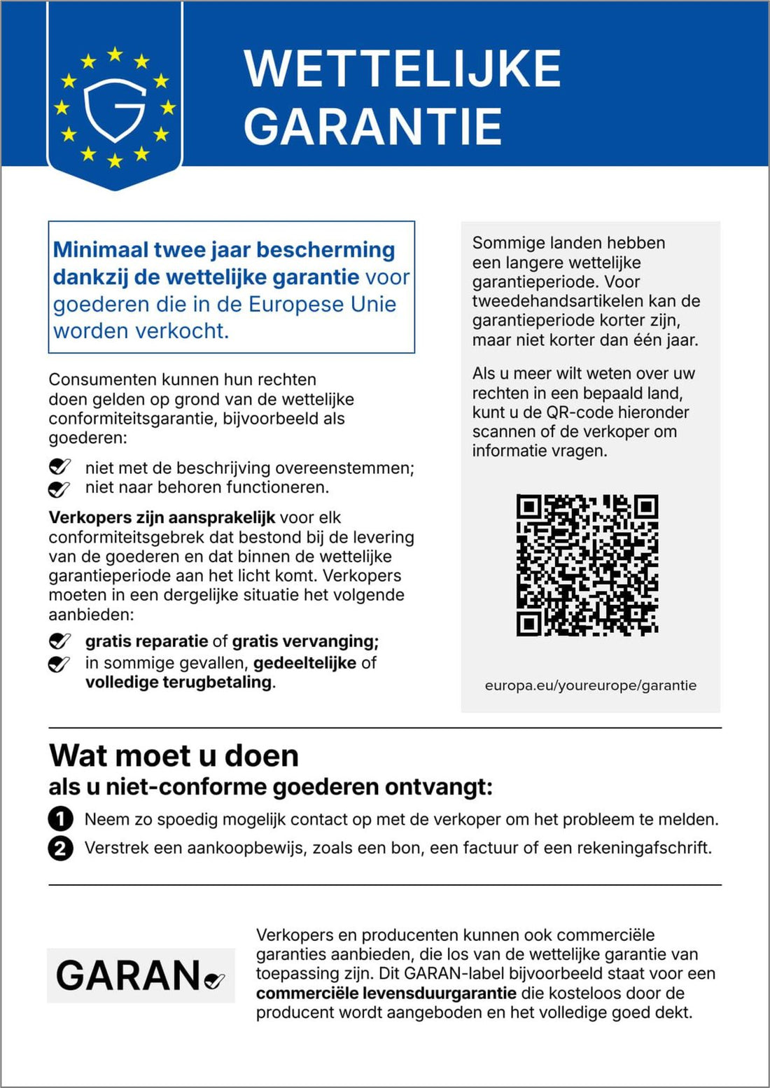 EU-kennisgeving: wettelijke garantie van conformiteit