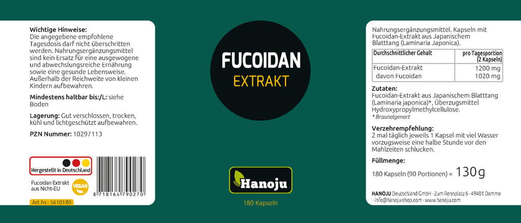 Fucoidan 85 % Extrakt – 600 mg, 180 Kapseln | HANOJU – Hanoju ...