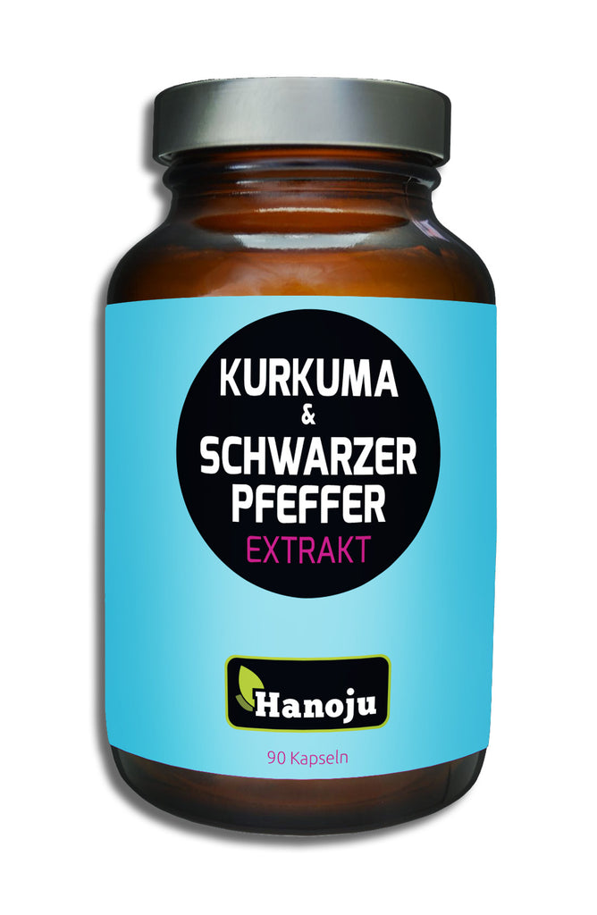 HANOJU Kurkuma Pulver + Schwarzer Pfeffer Extrakt, 90 Kapseln